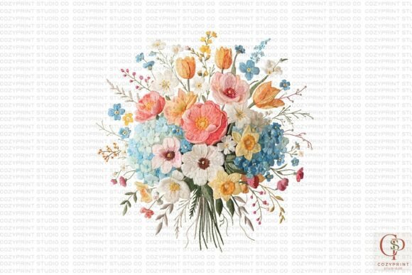 Faux Embroidery Spring Flower PNG Review